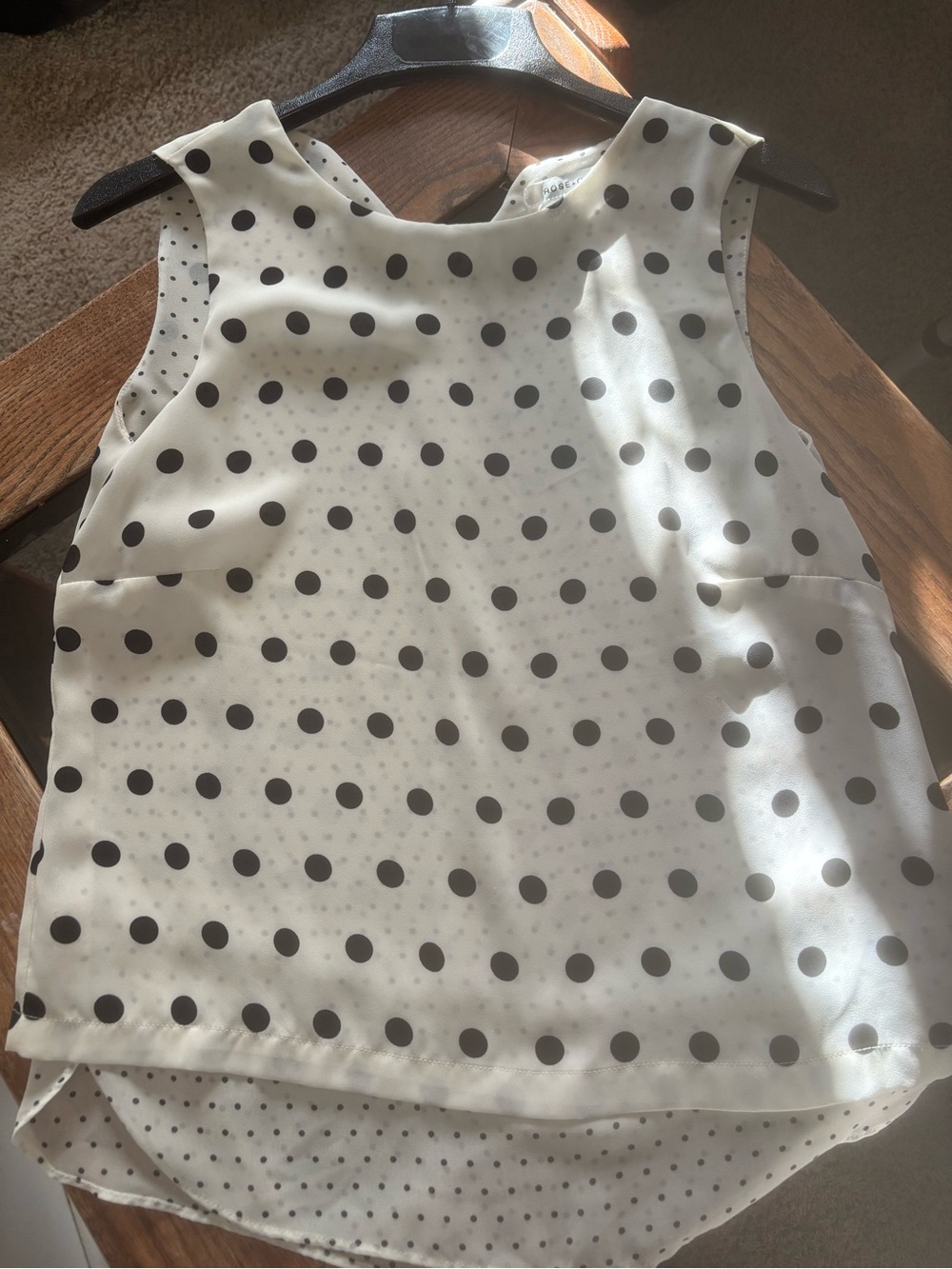 Women's Sleeveless Polka Dot Blouse- White with Black Dots